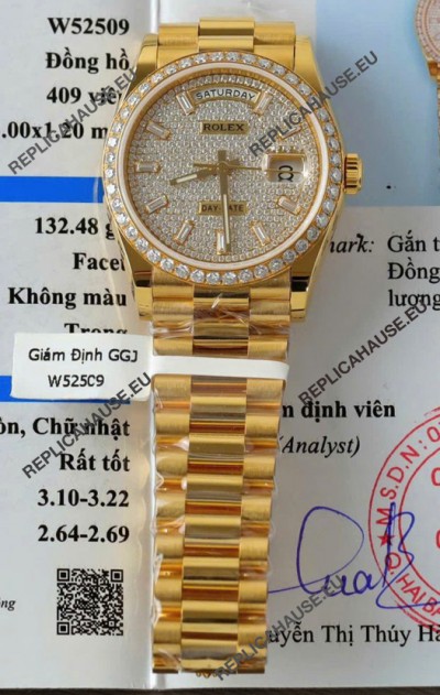 Rolex Day Date Super Clone Yelllow Gold Plated Custom Modified Diamonds Paved Watch