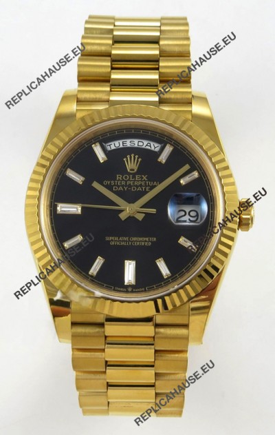 Rolex Day Date Super Clone Black Dial 40MM 220 Grams Swiss Replica watch 