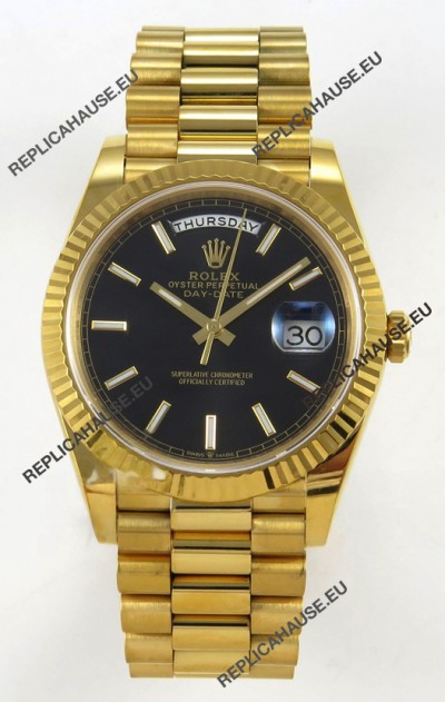 Rolex Day Date Super Clone Black Dial 40MM 220 Grams Swiss Replica watch 