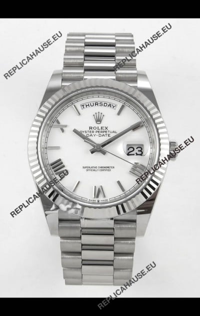 Rolex Day Date Super Clone White Dial 40MM 220 Grams Swiss Replica watch 