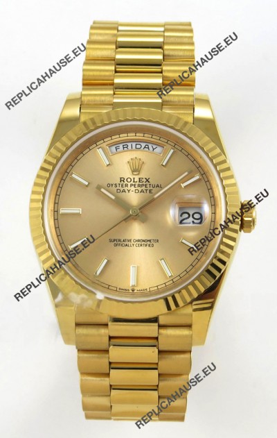 Rolex Day Date Super Clone Gold Dial 40MM 220 Grams Swiss Replica watch 