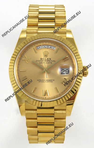 Rolex Day Date Super Clone Gold Roman Dial 40MM 220 Grams Swiss Replica watch 