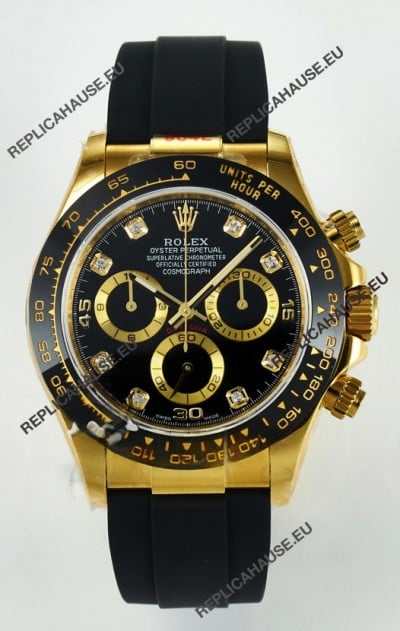 Rolex Daytona Super Clone 116518 Yellow Gold Black Dial Original Cal.4130 Movement