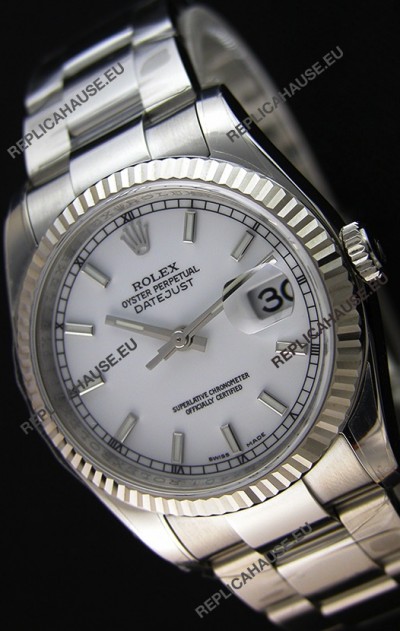 Rolex Datejust 36MM Cal.3135 Movement Swiss Replica White Dial Oyster Strap - Ultimate 904L Steel Watch 