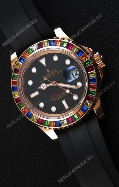 Rolex Yachtmaster 116695 Everose Gold Diamonds Cal.3135 Swiss 1:1 Ultimate 904L Steel Watch