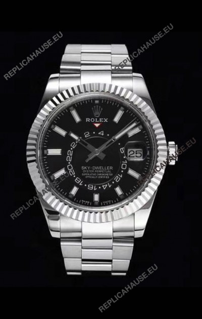 Rolex Sky-Dweller REF# 326934 Black Dial Watch in 904L Steel Case 1:1 Mirror Replica