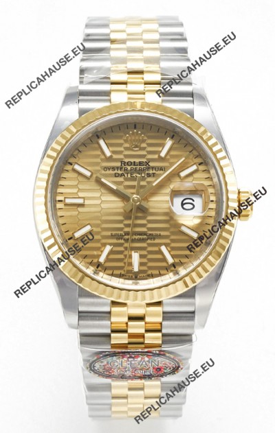 Rolex Super Clone Datejust ETA 3235 Movement 36MM Two Tone Yellow Gold Swiss Fluted Dial