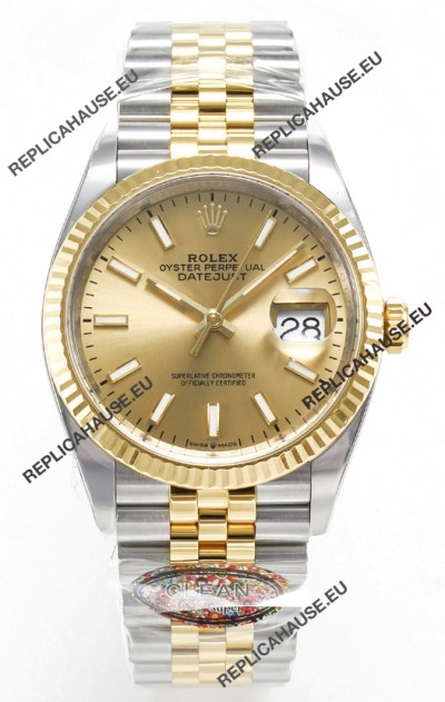 Rolex Super Clone Datejust ETA 3235 Movement 36MM Two Tone Yellow Gold Swiss Gold Dial