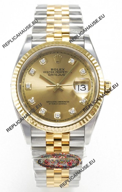 Rolex Super Clone Datejust ETA 3235 Movement 36MM Two Tone Yellow Gold Swiss Gold Dial