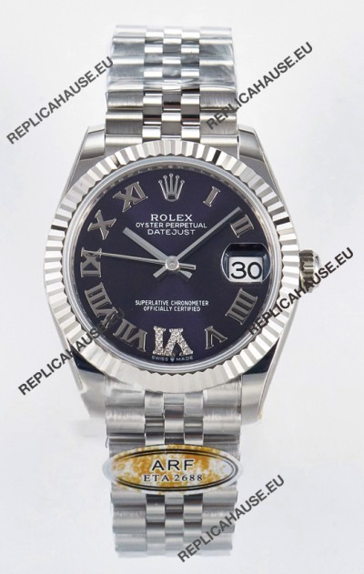 Rolex Super Clone Datejust ETA 2688 Movement 31MM Stainless Steel Purple Roman Dial Watch 
