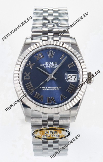 Rolex Super Clone Datejust ETA 2688 Movement 31MM Stainless Steel Blue Roman Dial Watch 
