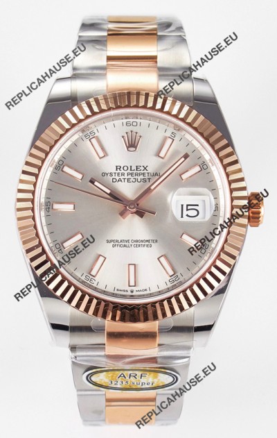 Rolex Super Clone Datejust ETA 3235 Movement 41MM Two Tone Rose Gold Plating Steel Dial Watch