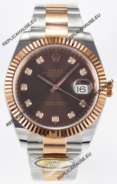 Rolex Super Clone Datejust ETA 3235 Movement 41MM Two Tone Rose Gold Plating Brown Dial Watch