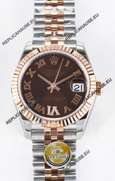 Rolex Super Clone Datejust ETA 2688 Movement 31MM Two Tone Rose Gold Swiss Brown Dial