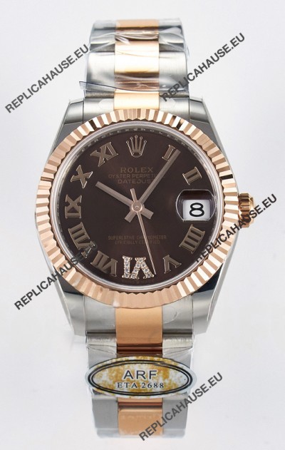 Rolex Super Clone Datejust ETA 2688 Movement 31MM Two Tone Rose Gold Swiss Brown Dial