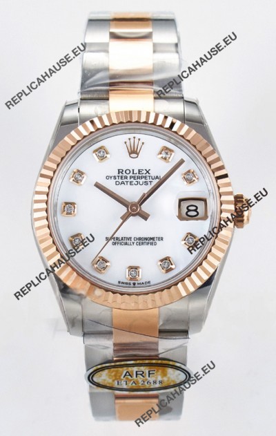 Rolex Super Clone Datejust ETA 2688 Movement 31MM Two Tone Rose Gold White Dial