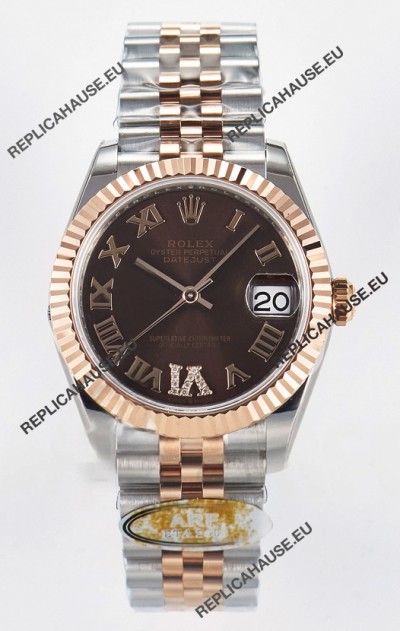 Rolex Super Clone Datejust ETA 2688 Movement 31MM Two Tone Rose Gold Swiss Brown Dial