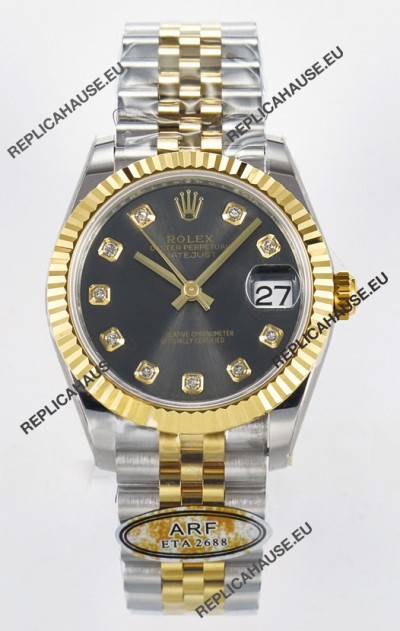 Rolex Super Clone Datejust ETA 2688 Movement 31MM Two Tone Yellow Gold Swiss Grey Dial