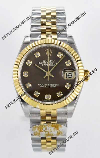 Rolex Super Clone Datejust ETA 2688 Movement 31MM Two Tone Yellow Gold Swiss Brown Dial