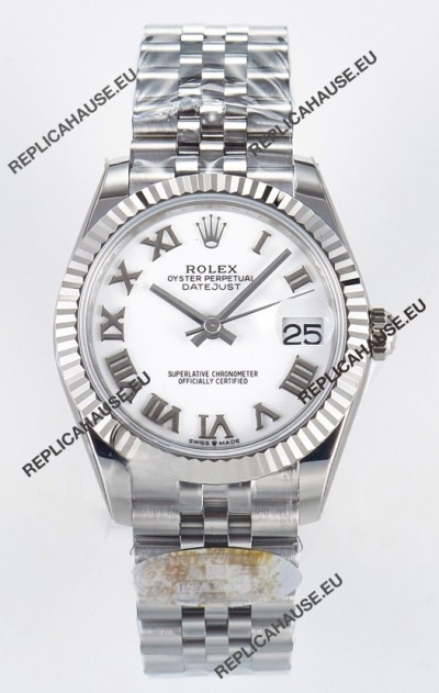 Rolex Super Clone Datejust ETA 2688 Movement 31MM Stainless Steel White Roman Dial Watch 