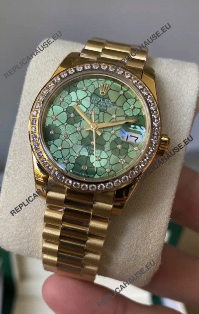 Rolex Datejust M278248 31MM Swiss Replica in Gold - Green Motif Dial 1:1 Mirror Quality