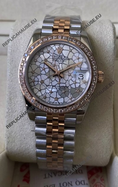 Rolex Datejust M278381RBR 31MM Swiss Replica Two Tone Rose Gold - Floral Motif Dial 1:1 Mirror Quality