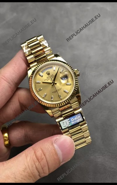 Rolex Day Date Super Clone Yellow Gold Case and Dial Crystal Numerals Watch 36MM - 1:1 Mirror Quality