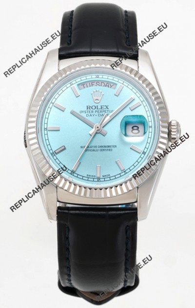 Rolex Day Date 904L Steel Casing Watch in Ice Blue Dial 36MM - 1:1 Mirror Quality