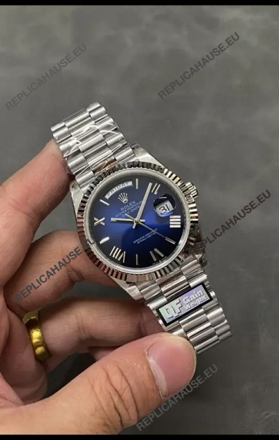 Rolex Day Date Presidential Stainless Steel Navy Blue Dial Watch 40MM - 1:1 Mirror Quality