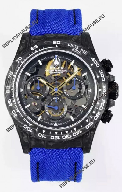 Rolex Daytona Super Clone DiW Skeleton Carbon Edition Watch - Forged Carbon Casing Purple Strap 1:1 Mirror Replica