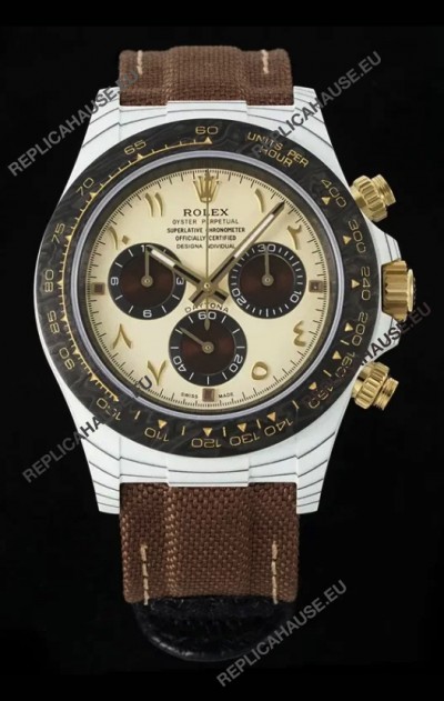 Rolex Daytona Super Clone DiW Desert Eagle Arabic Edition Watch - White Cabon Casing 1:1 Mirror Replica