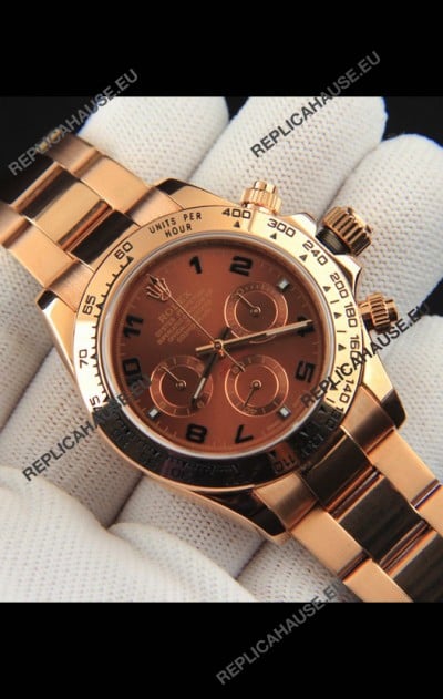 Rolex Daytona Japanese Movement Gold Casing Replica Watch in Brown Dial