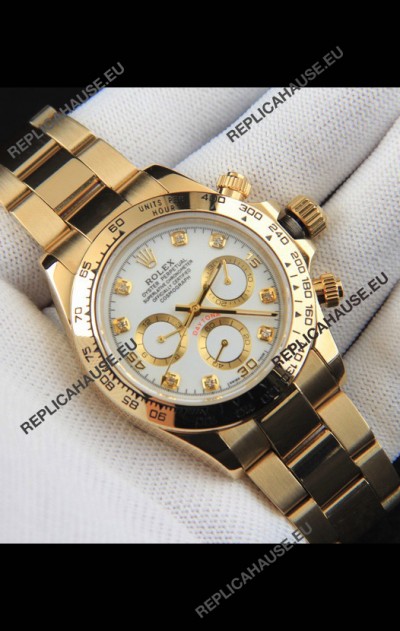 Rolex Daytona Japanese Movement Gold Casing Replica Watch in White Dial