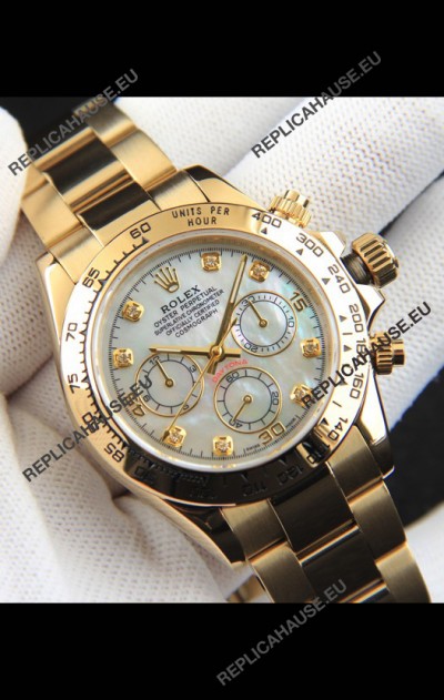 Rolex Daytona Japanese Movement Gold Casing Replica Watch in Mother of Pearl Dial 