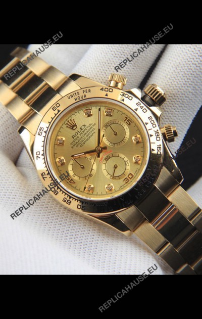 Rolex Daytona Japanese Movement Gold Casing Replica Watch in Gold Dial 
