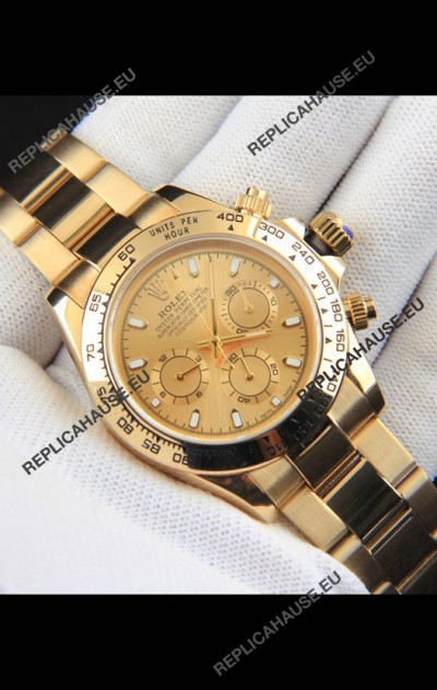 Rolex Daytona Japanese Movement Gold Casing Replica Watch in Gold Dial 