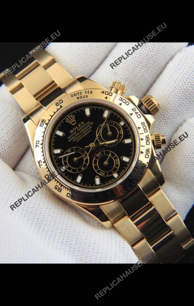 Rolex Daytona Japanese Movement Gold Casing Replica Watch in Black Dial 
