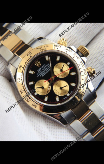Rolex Daytona Japanese Movement Two Tone Gold Casing Watch in Black Dial 