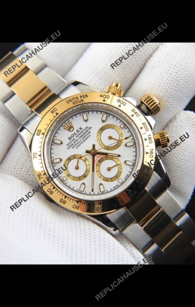 Rolex Daytona Japanese Movement Two Tone Gold Casing Watch in White Dial 