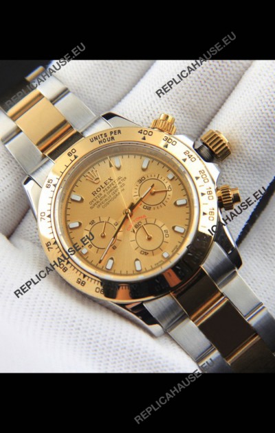 Rolex Daytona Japanese Movement Two Tone Gold Casing Watch in Gold Dial 