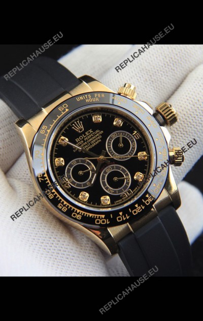 Rolex Daytona Japanese Movement Gold Casing Replica Watch in Black Dial 