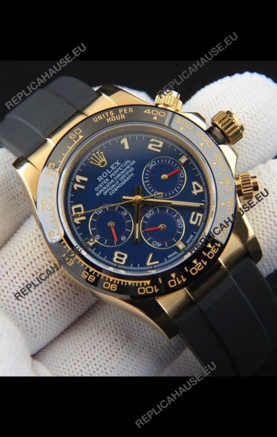Rolex Daytona Japanese Movement Gold Casing Replica Watch in Blue Dial 