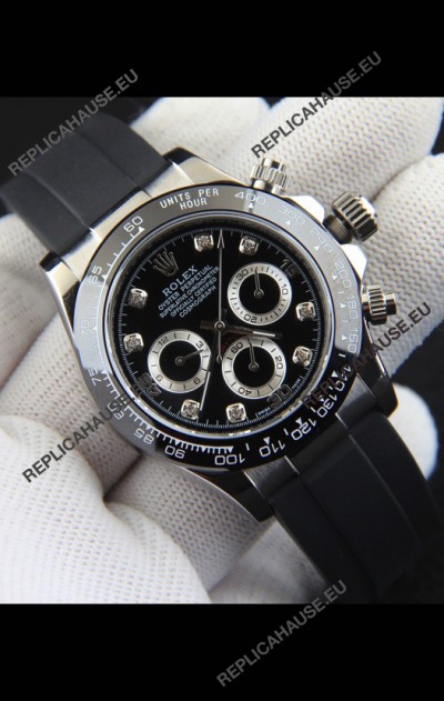 Rolex Daytona Japanese Movement Steel Casing Replica Watch in Black Dial