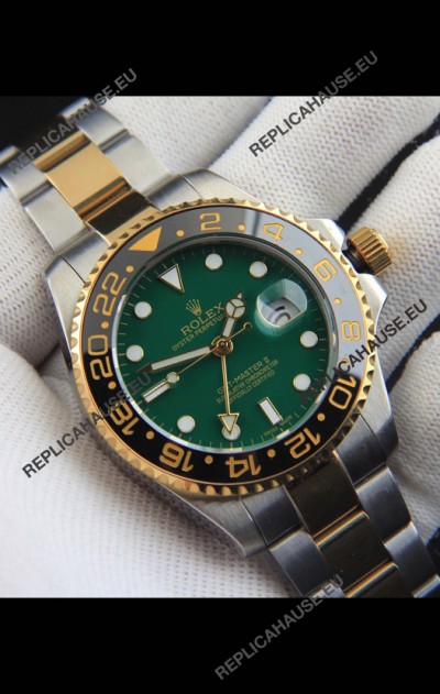 Rolex GMT Masters II Japanese Movement Replica Watch in Two Tone Green Dial