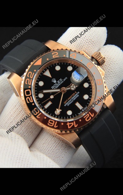 Rolex GMT Masters II Rose Gold on Oysterflex Japanese Replica Watch 
