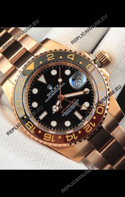 Rolex GMT Masters II Rose Gold Plating Japanese Replica Watch Black Dial