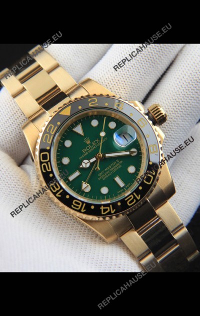 Rolex GMT Masters II Rose Gold Plating Japanese Replica Watch Green Dial