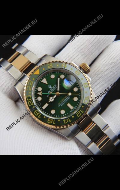 Rolex GMT Masters II 2 Tone Rose Gold Plating Japanese Replica Watch Green Dial