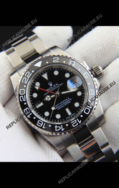 Rolex GMT Masters II Japanese Movement Replica Watch Steel Case Black Dial