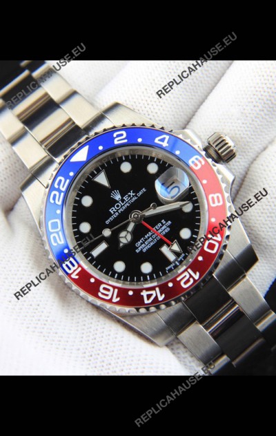 Rolex GMT Masters II Japanese Movement Replica Watch Steel Case Black Dial